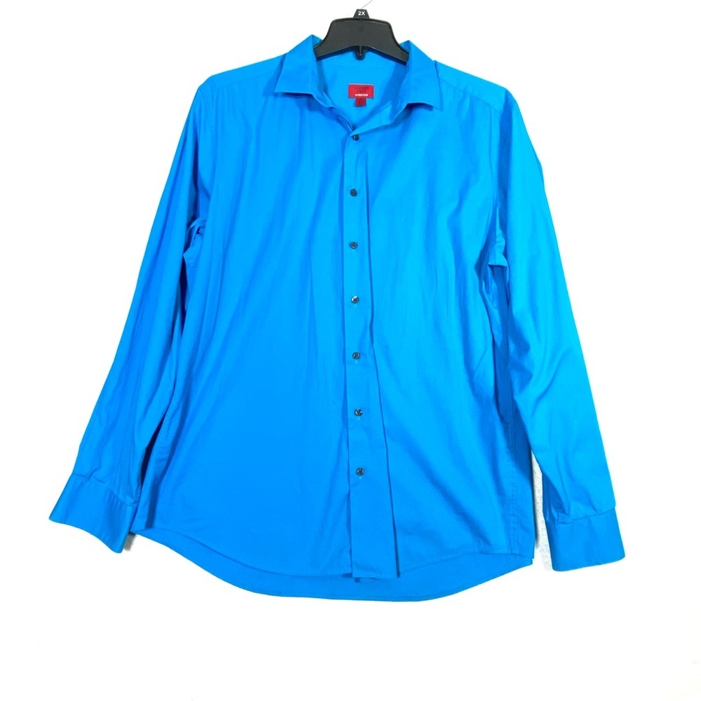 Alfani Men's Dress Shirt XL 17-17.5 36-37 Bright Blue Slim Fit Stretch Business